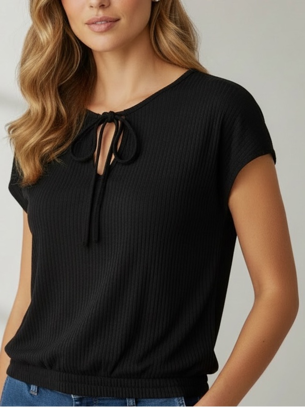 NWT PRANA Black Short Sleeve Ocupas Popover Tie Neck Top Size X-Large